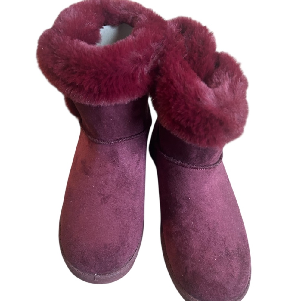 SO Paulina Faux-Fur Winter Boots Wine Women's Size 8
